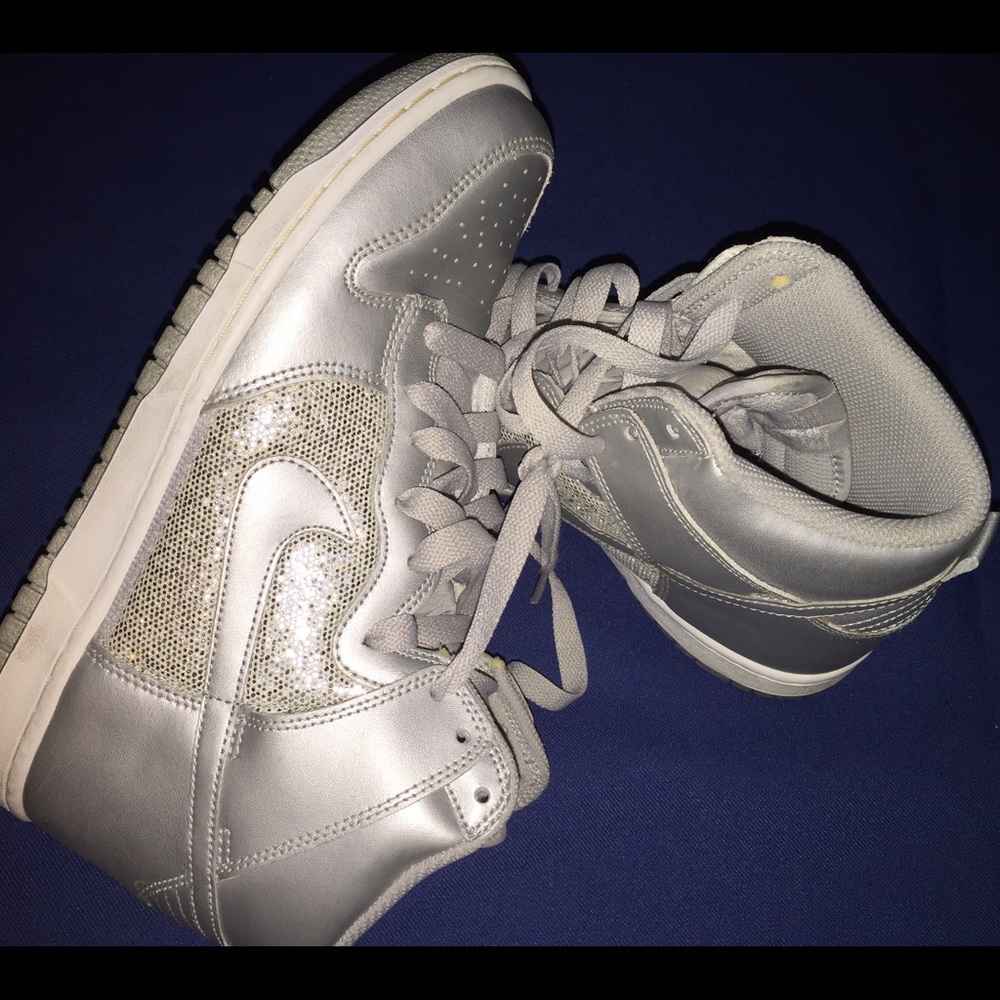 Nike Dunk high silver sparkle size 10